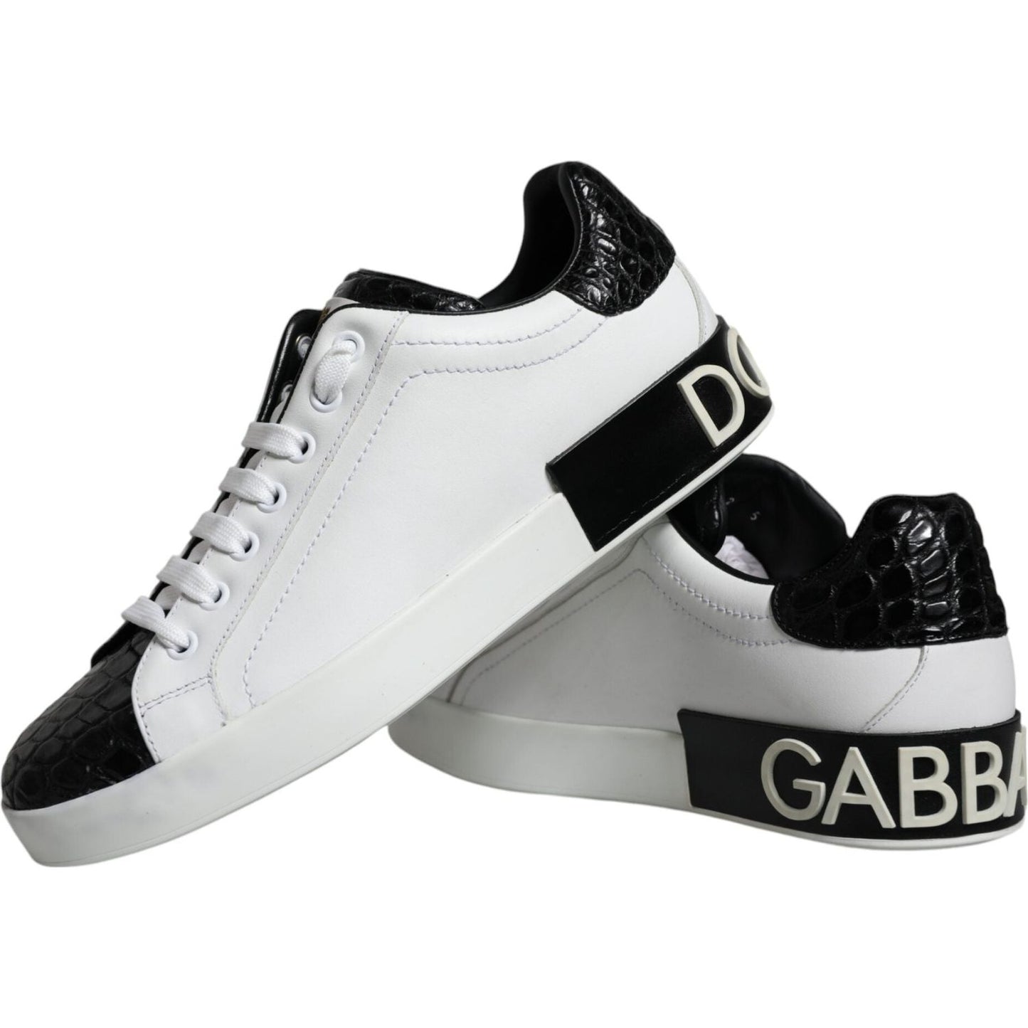 Dolce & Gabbana Black Leather Logo Portofino Sneaker Shoes Dolce & Gabbana