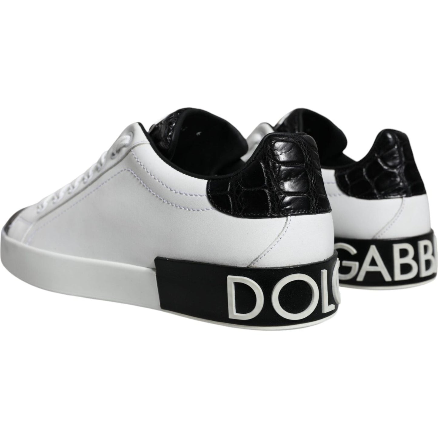 Dolce & Gabbana Black Leather Logo Portofino Sneaker Shoes Dolce & Gabbana