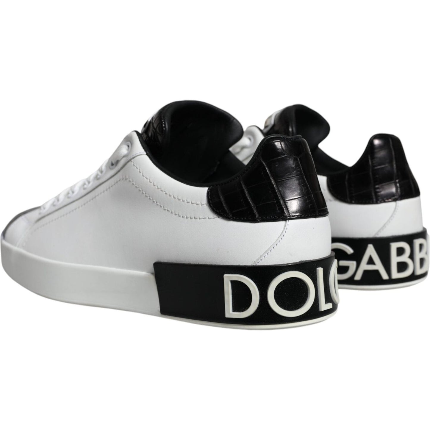 Dolce & Gabbana Black Leather Logo Portofino Sneaker Shoes Dolce & Gabbana