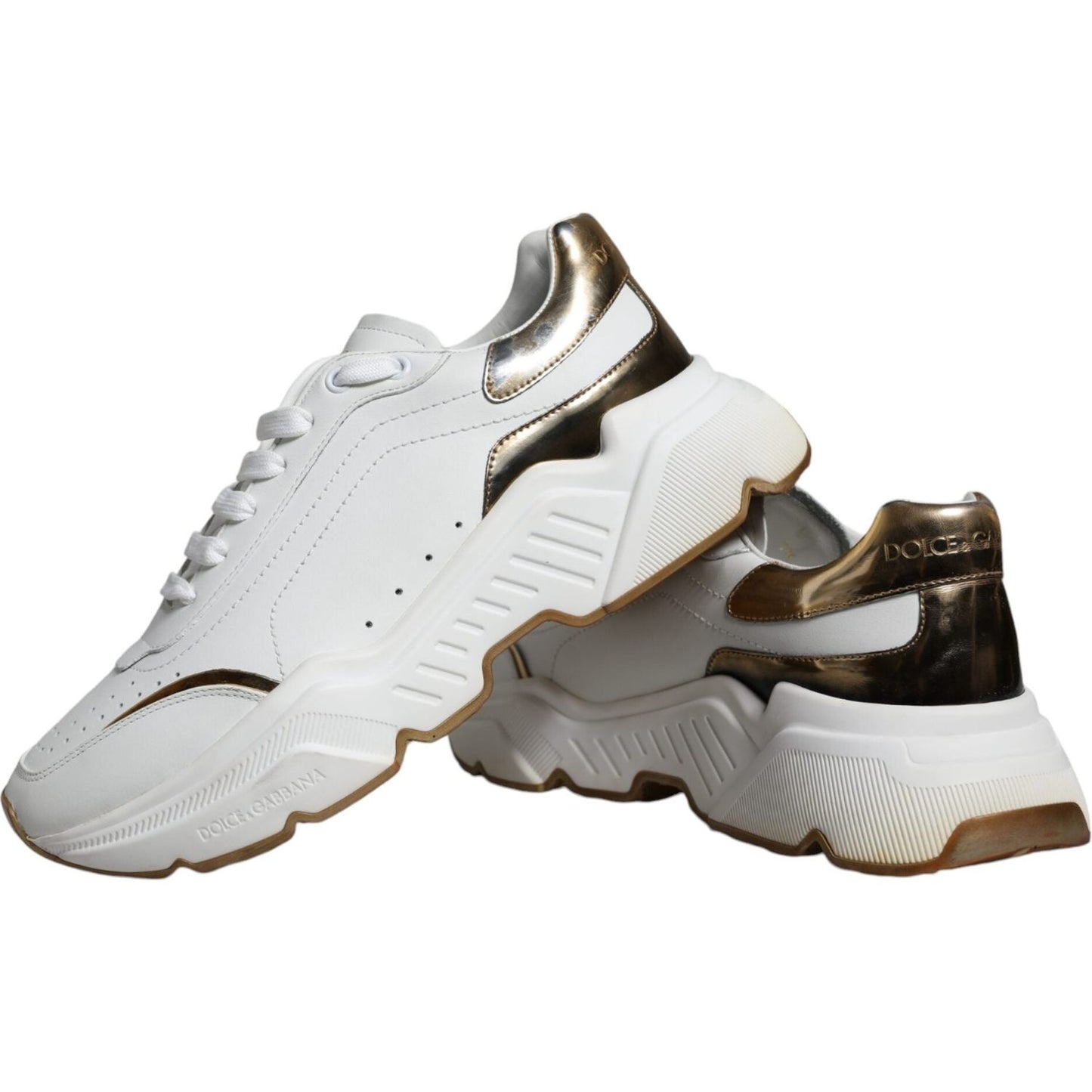 Dolce & Gabbana White Gold DAYMASTER Leather Sneakers Shoes Dolce & Gabbana