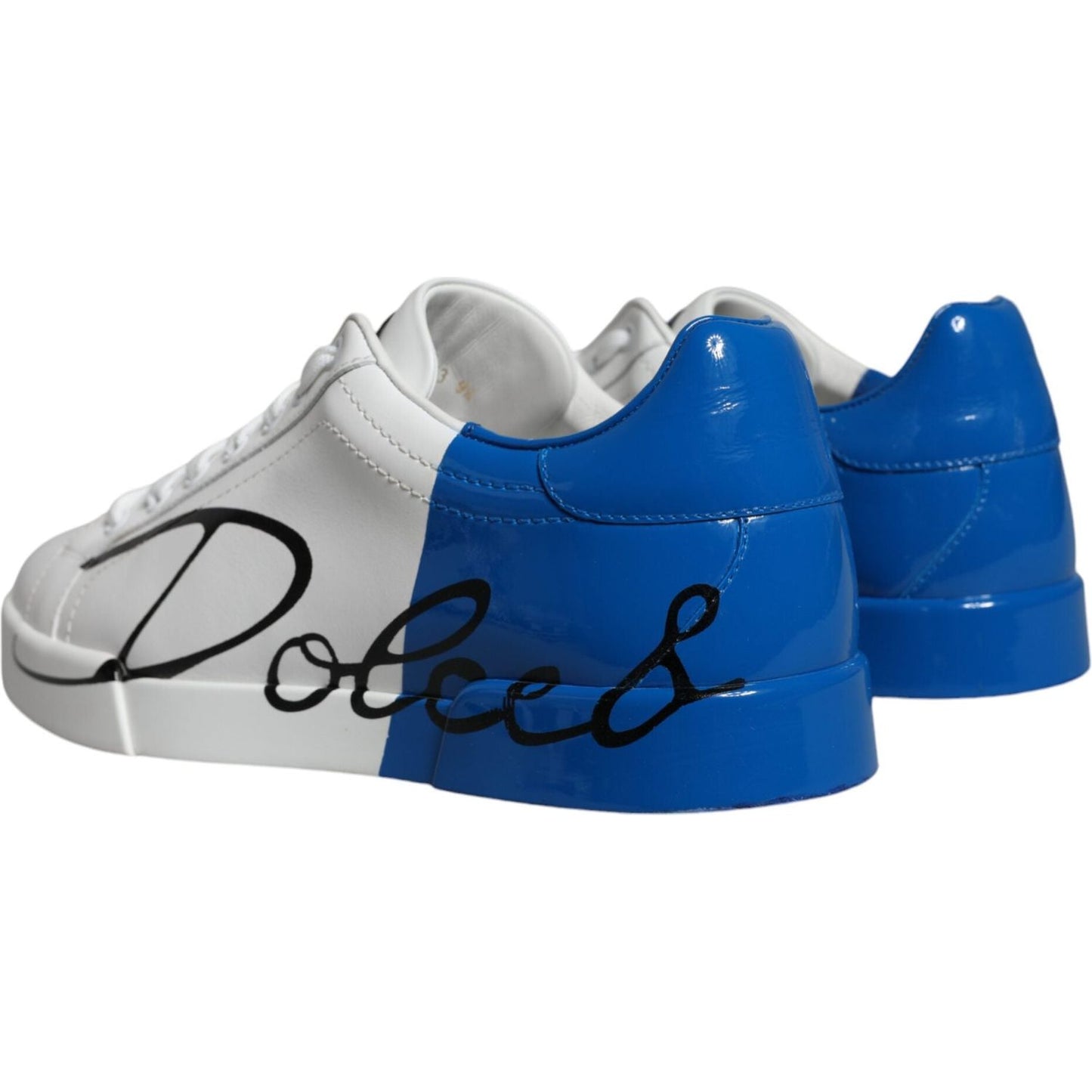 Dolce & Gabbana White Blue Leather Logo Low Top Sneakers Shoes Dolce & Gabbana