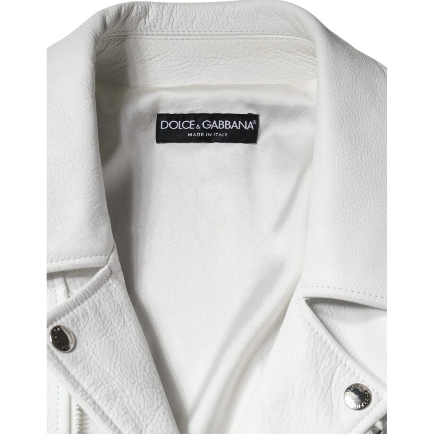 Dolce & Gabbana White Lambskin Leather Biker Coat Jacket