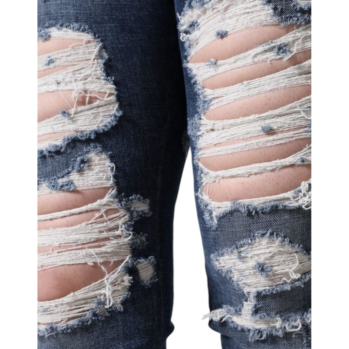 Dolce & Gabbana Blue Cotton Stretch Tattered Skinny Jeans Dolce & Gabbana