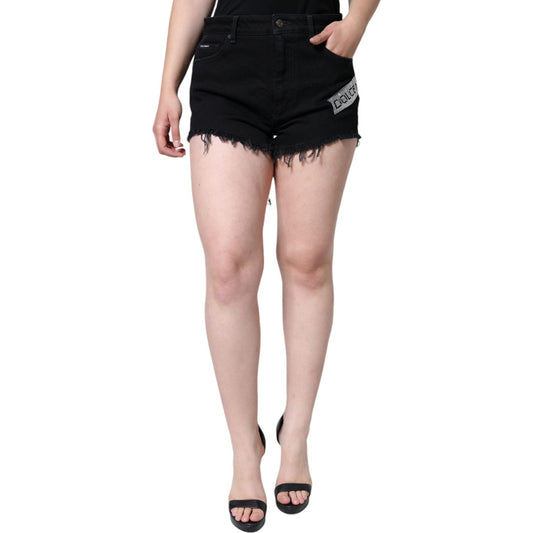 Dolce & Gabbana Black Cotton Stretch Strass Hot Pants Shorts Dolce & Gabbana