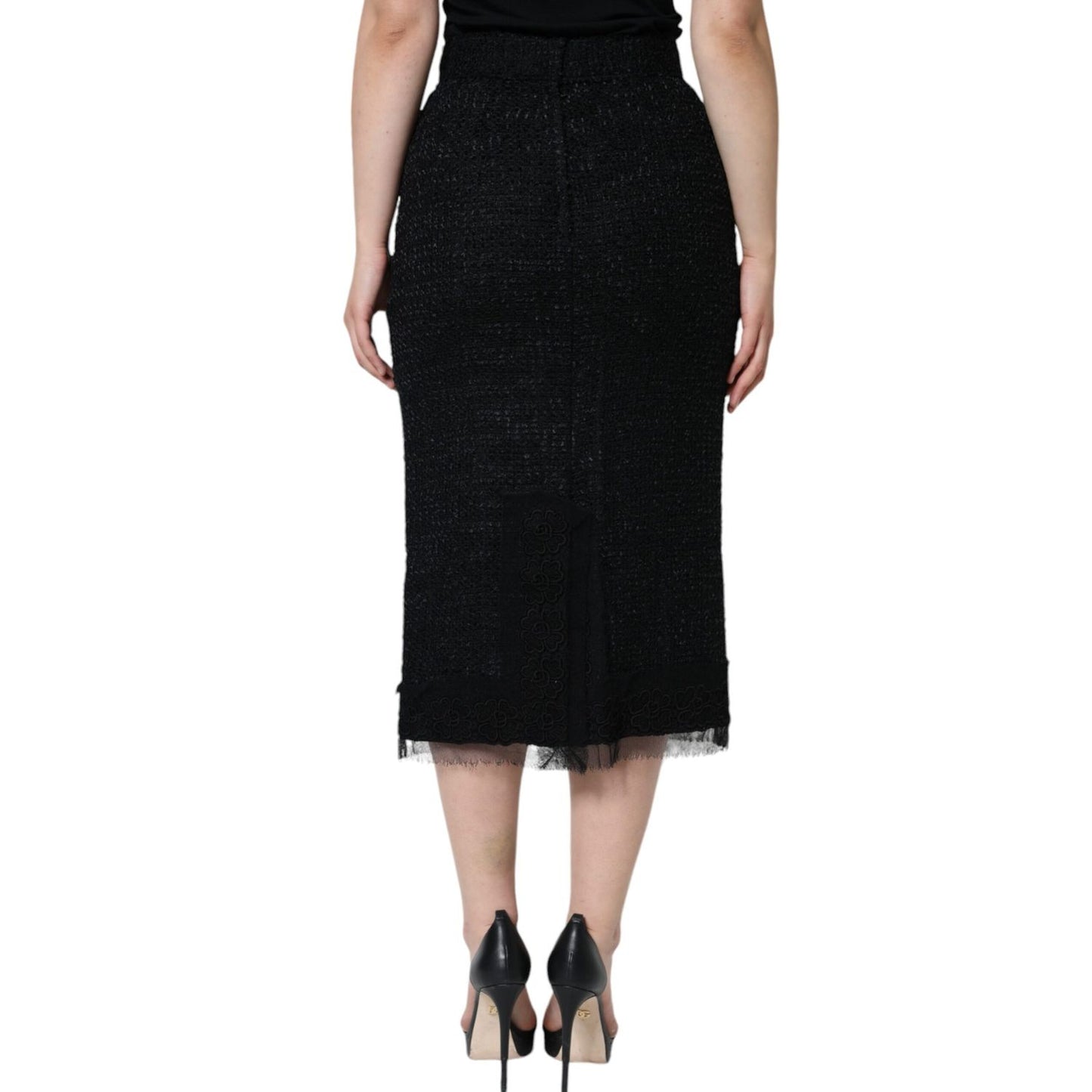 Dolce & Gabbana Black Virgin Wool Pencil Cut Midi Skirt