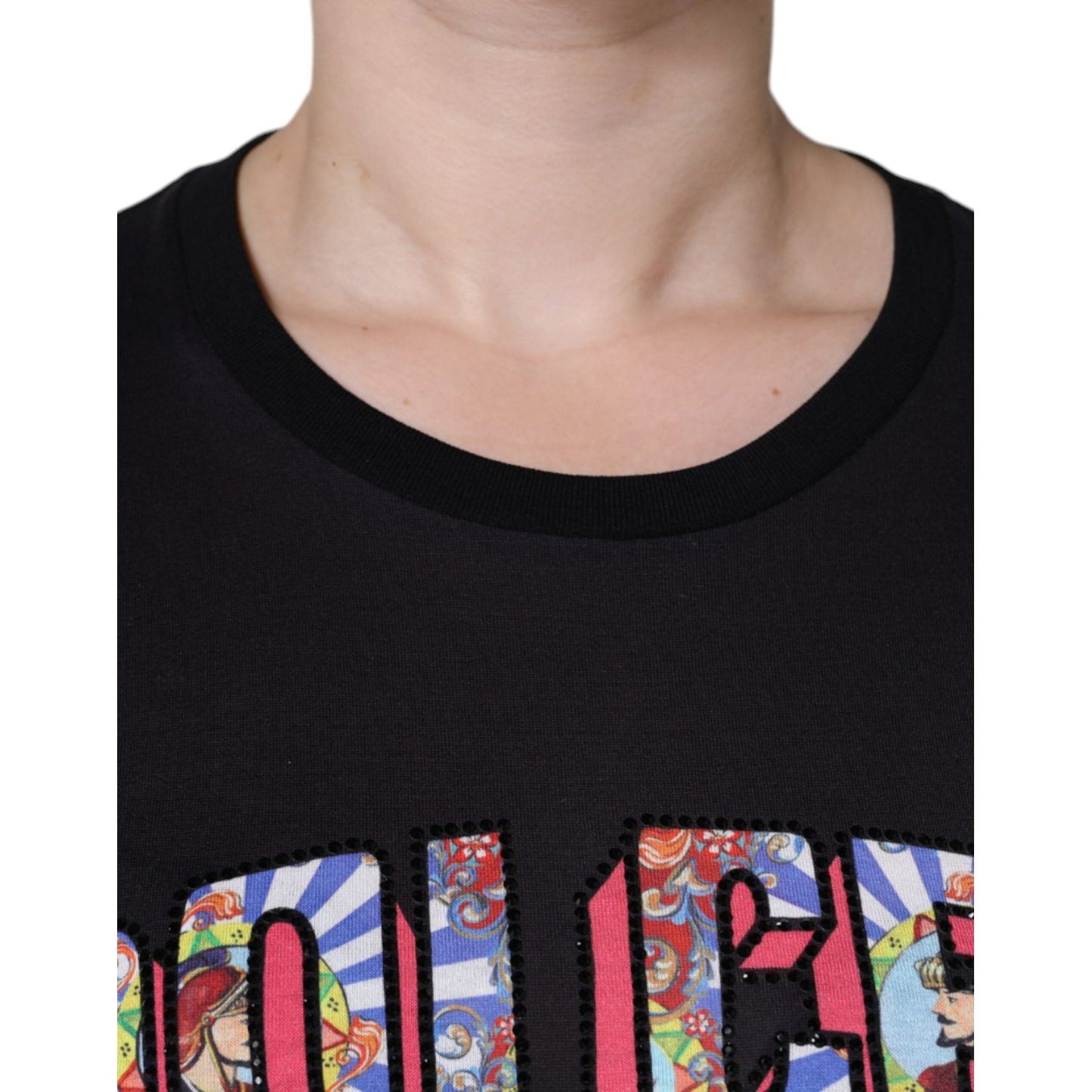 Dolce & Gabbana Black Cotton Logo Print Round Neck T-shirt Dolce & Gabbana