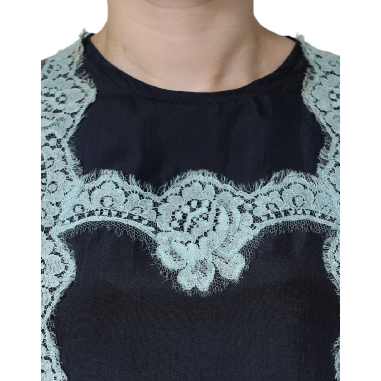 Dolce & Gabbana Blue Floral Lace Silk Sleeveless Tank Top Dolce & Gabbana