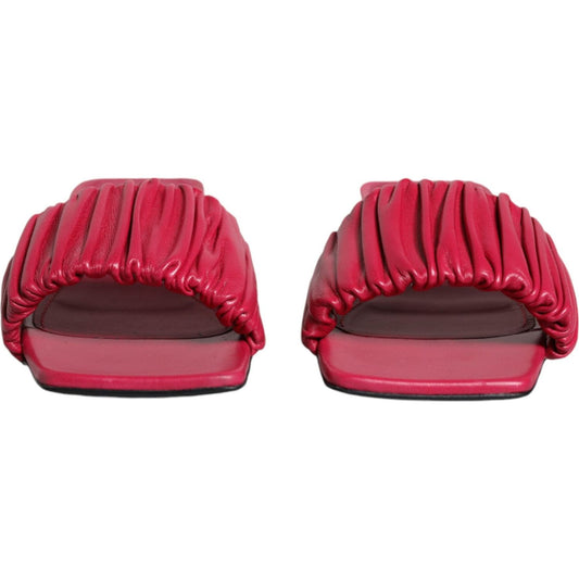 Dolce & Gabbana Fuchsia Leather Slides Flats Sandals Shoes Dolce & Gabbana