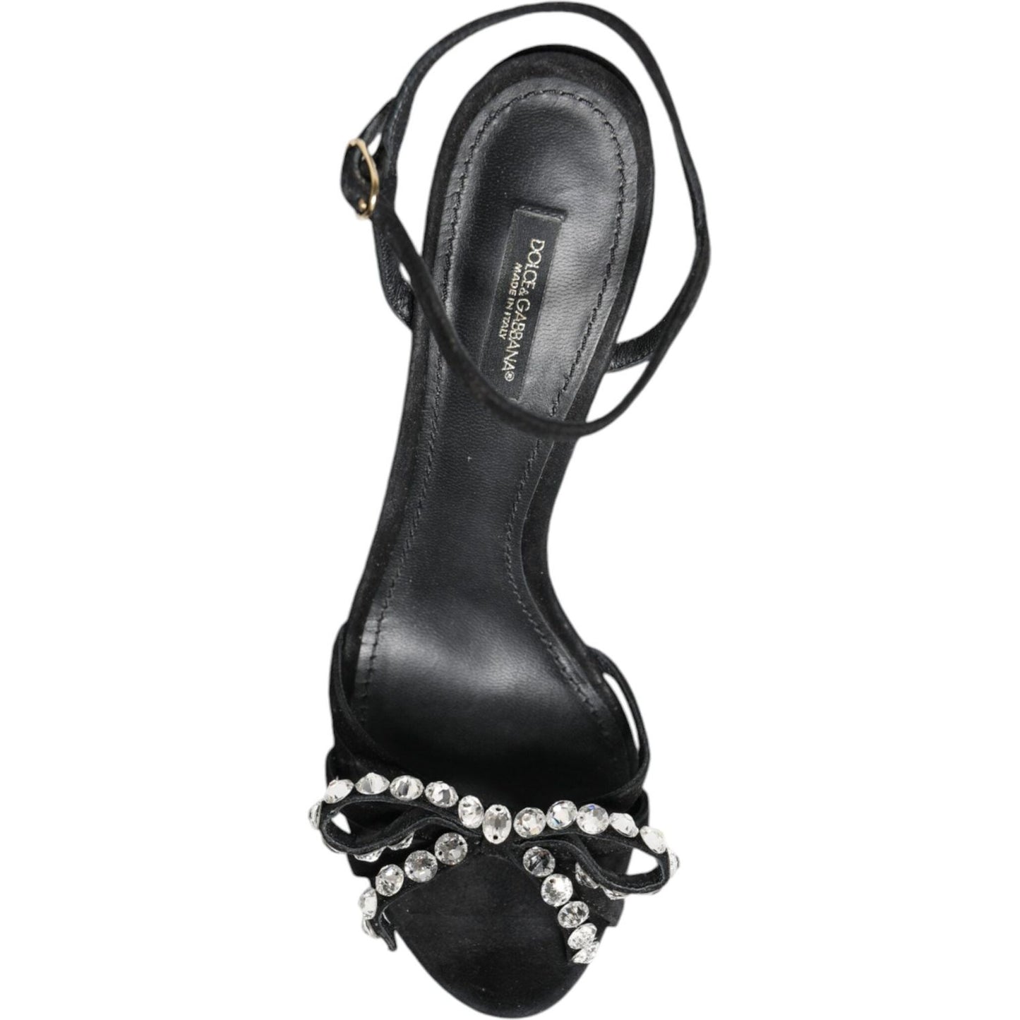 Dolce & Gabbana Black Leather Crystal Bow Heels Sandals Shoes Dolce & Gabbana