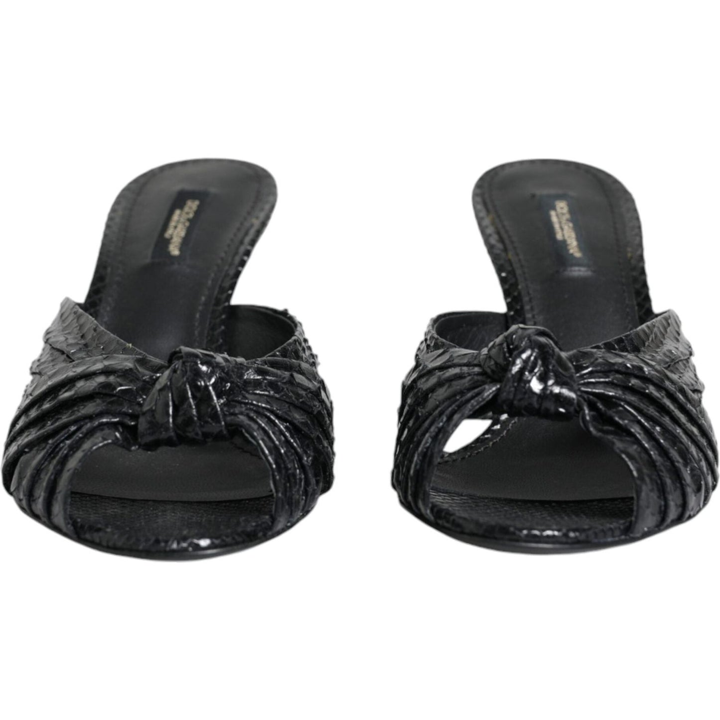 Dolce & Gabbana Black Leather Heels Slides Sandals Shoes Dolce & Gabbana