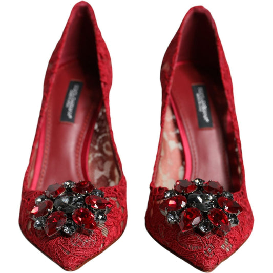 Dolce & Gabbana Red Taormina Lace Crystal Heels Pumps Shoes Dolce & Gabbana