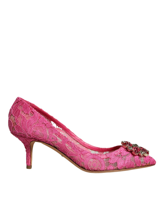 Dolce & Gabbana Pink Taormina Lace Crystal Heels Pumps Shoes Dolce & Gabbana