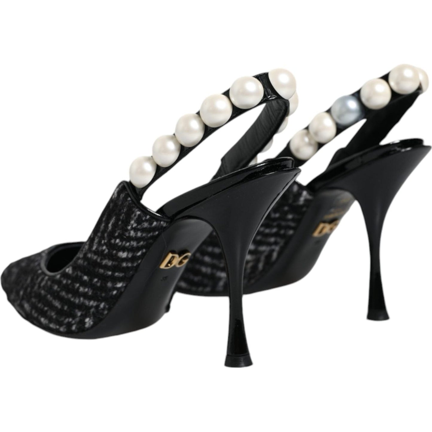 Dolce & Gabbana White Black Chevron Faux Pearl Slingback Shoes Dolce & Gabbana