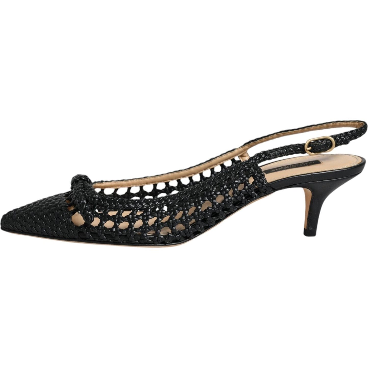 Dolce & Gabbana Black Leather Woven Heels Slingback Shoes Dolce & Gabbana