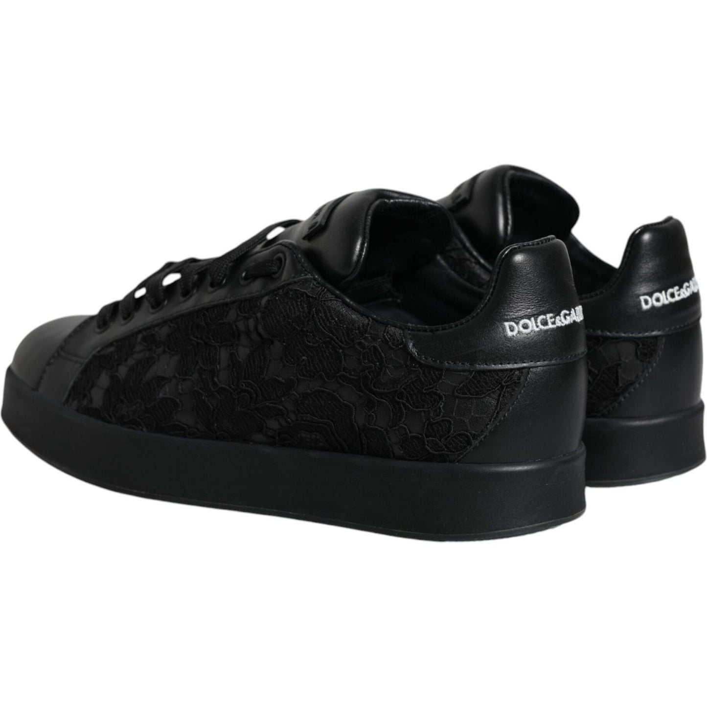 Dolce & Gabbana Black Lace Leather Low Top Sneakers Shoes Dolce & Gabbana