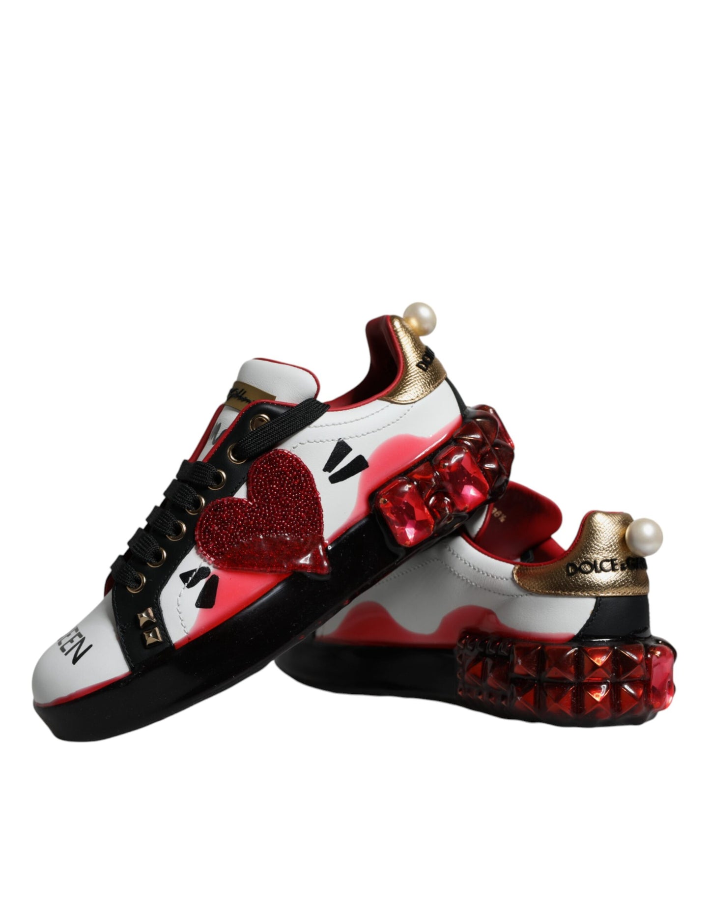 Dolce & Gabbana White Red Crystals Portofino Sneakers Shoes Dolce & Gabbana