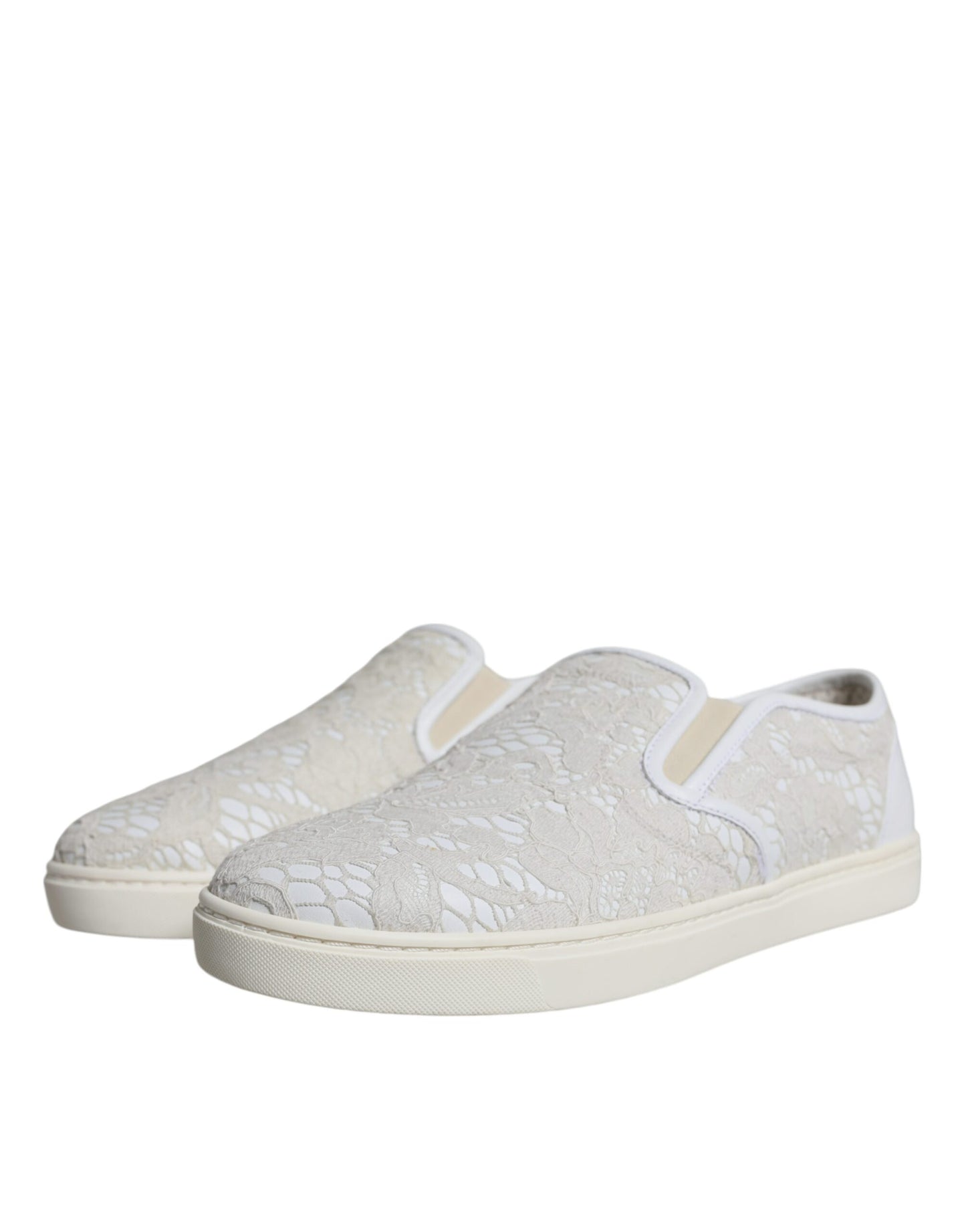 Dolce & Gabbana White Leather Lace Slip On Loafers Shoes Dolce & Gabbana