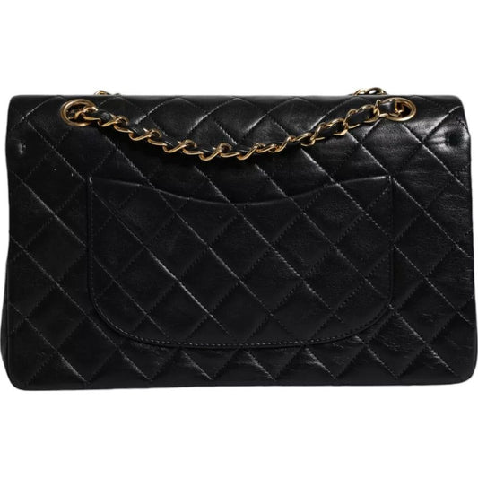 Chanel Black Lambskin Medium Classic Double Flap Quilted Gold Shoulder Bag Chanel