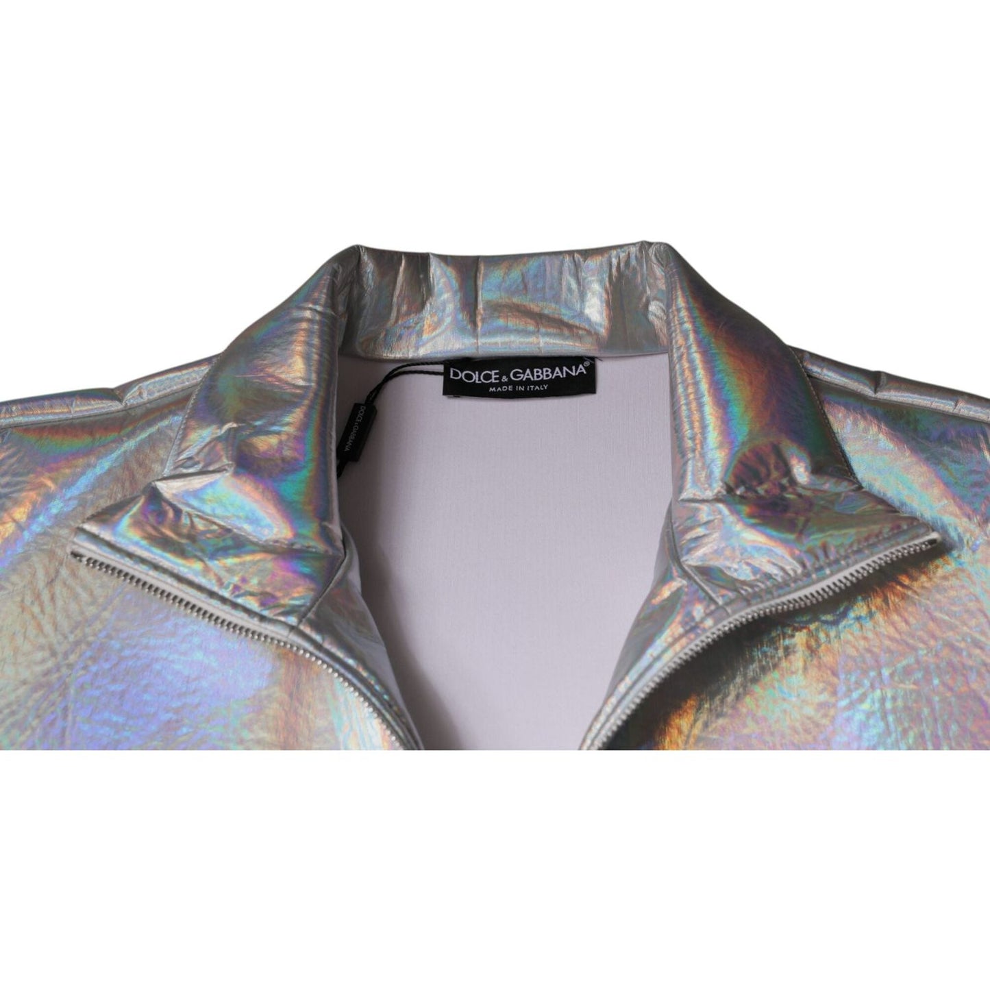 Dolce & Gabbana Silver Iridescent Full Zip Men Bomber Jacket Dolce & Gabbana