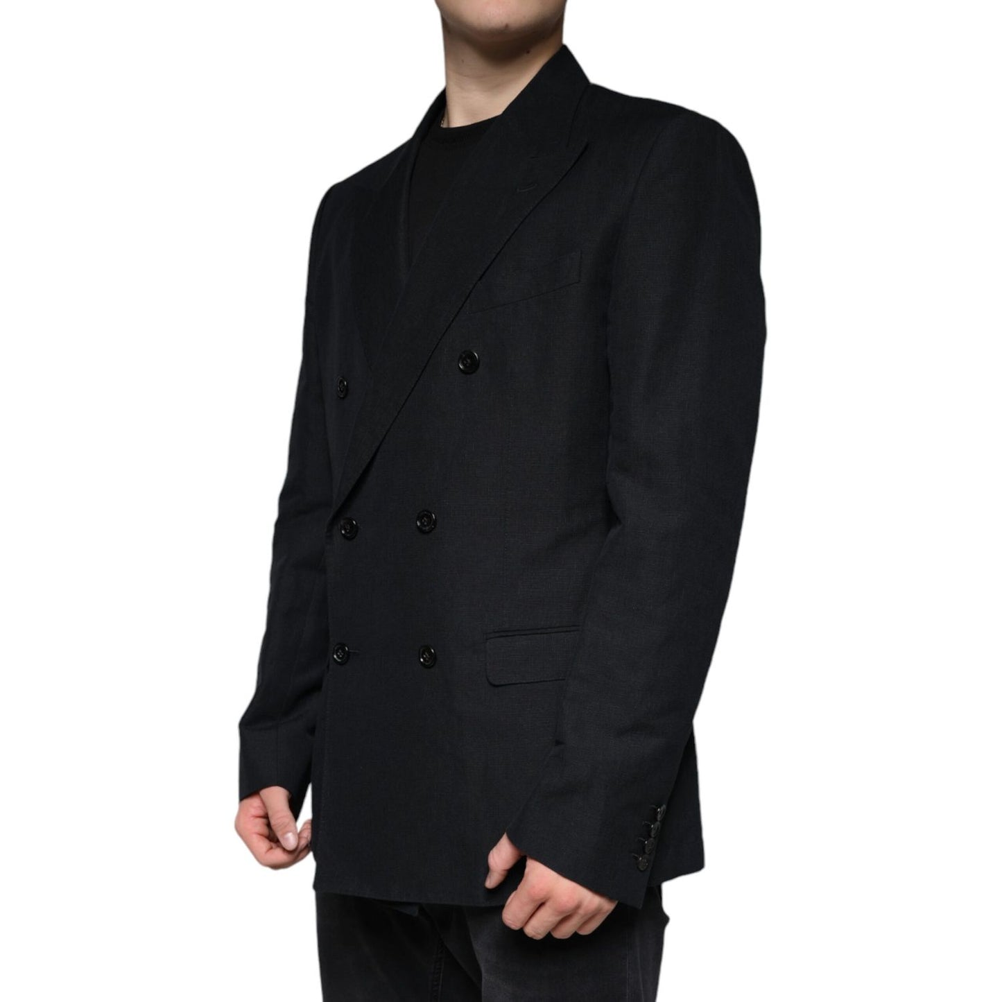 Dolce & Gabbana Black Linen Double Breasted Dress Blazer