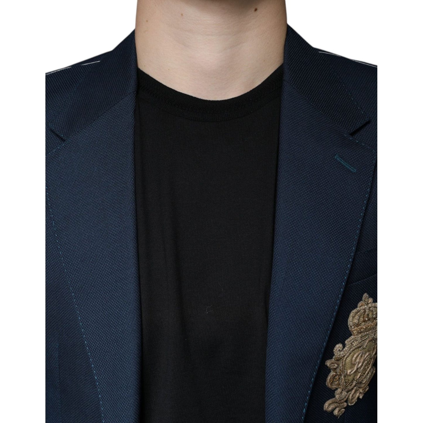 Dolce & Gabbana Blue Wool Logo Single Breasted Coat Blazer Dolce & Gabbana