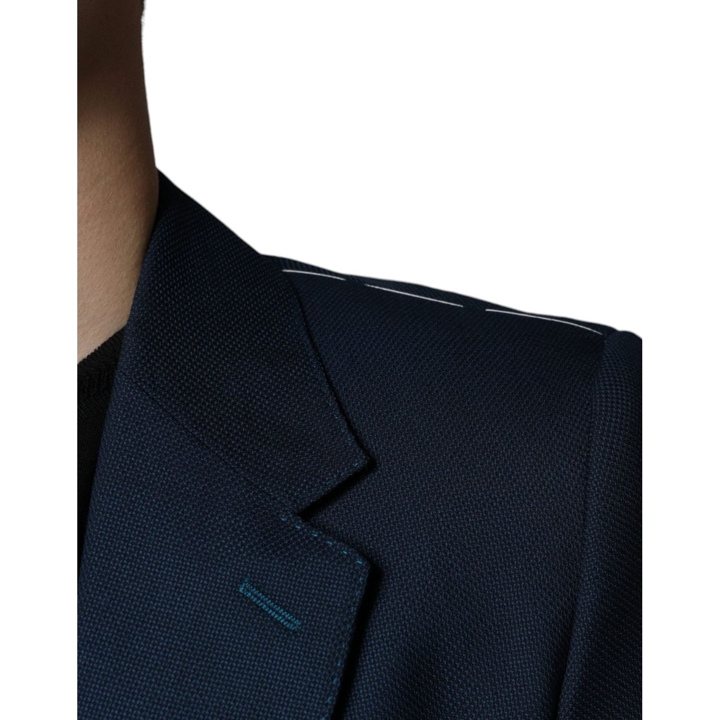 Dolce & Gabbana Blue Wool Logo Single Breasted Coat Blazer Dolce & Gabbana