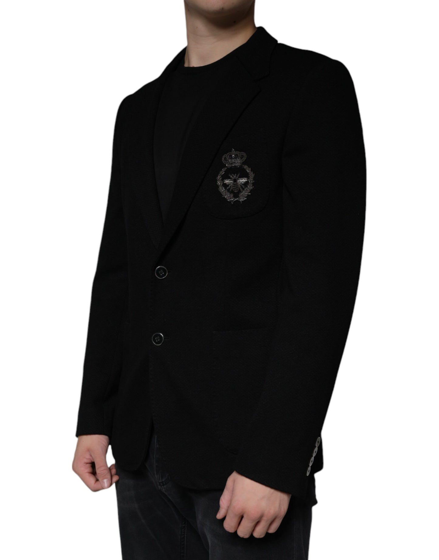 Dolce & Gabbana Black Crown Bee Single Breasted Coat Blazer Dolce & Gabbana