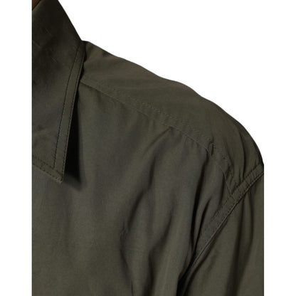 Dolce & Gabbana Military Green Cotton Bend Collared Coat Jacket