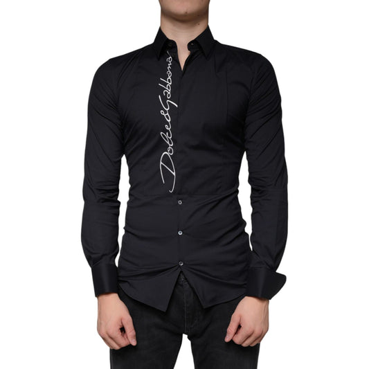 Dolce & Gabbana Black Logo Embroidered SICILIA Dress Shirt Dolce & Gabbana