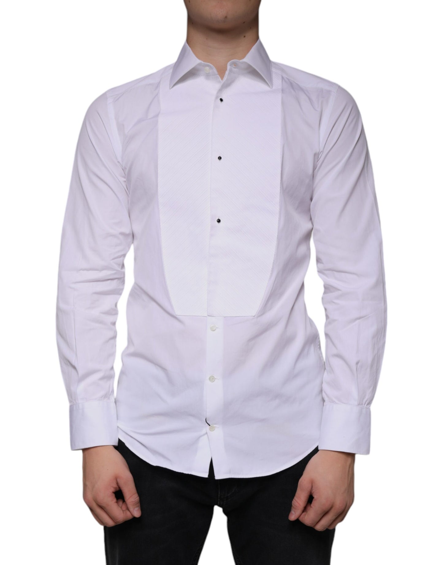 Dolce & Gabbana White Bib Cotton Poplin GOLD Men Formal Shirt Dolce & Gabbana