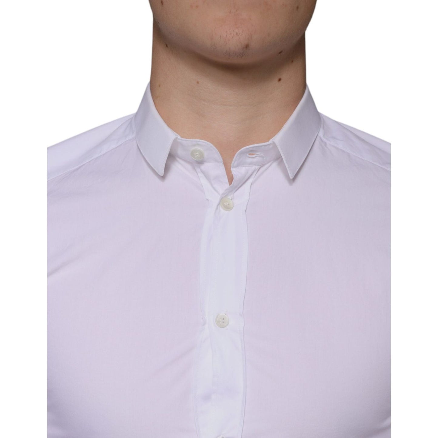 Dolce & Gabbana White Cotton Dress GOLD Formal Collared Shirt Dolce & Gabbana