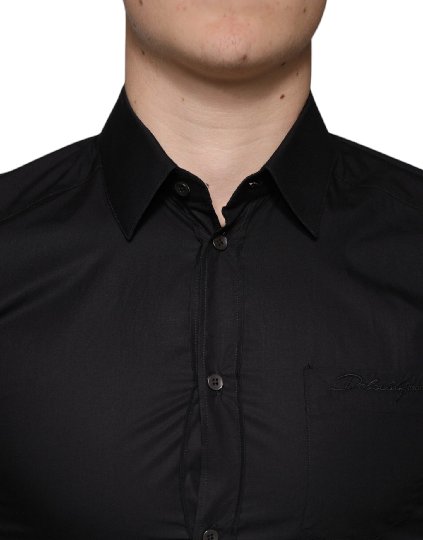 Dolce & Gabbana Black Cotton Stretch Dress GOLD Formal Shirt Dolce & Gabbana