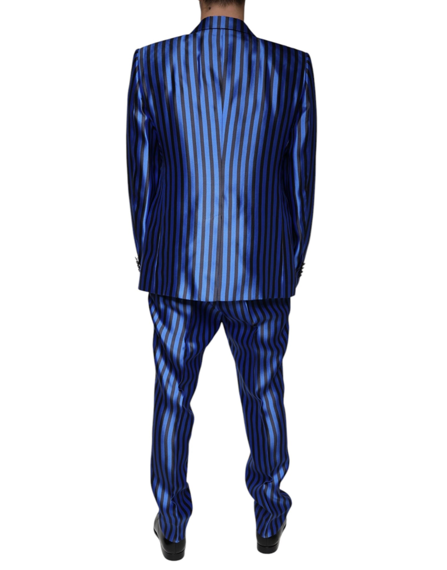 Dolce & Gabbana Metallic Blue Stripes Formal 3 Piece Suit Dolce & Gabbana