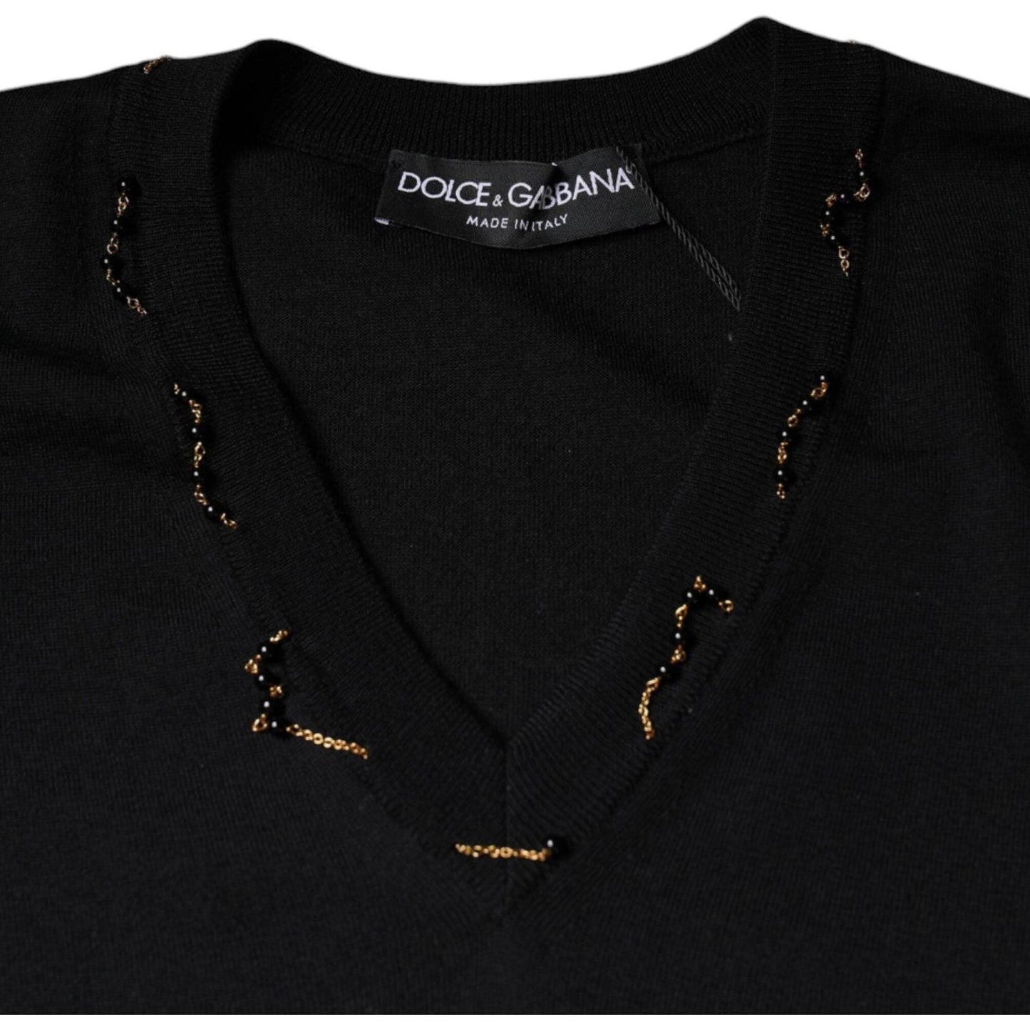 Dolce & Gabbana Black Embellished V-neck Pullover Sweater Dolce & Gabbana