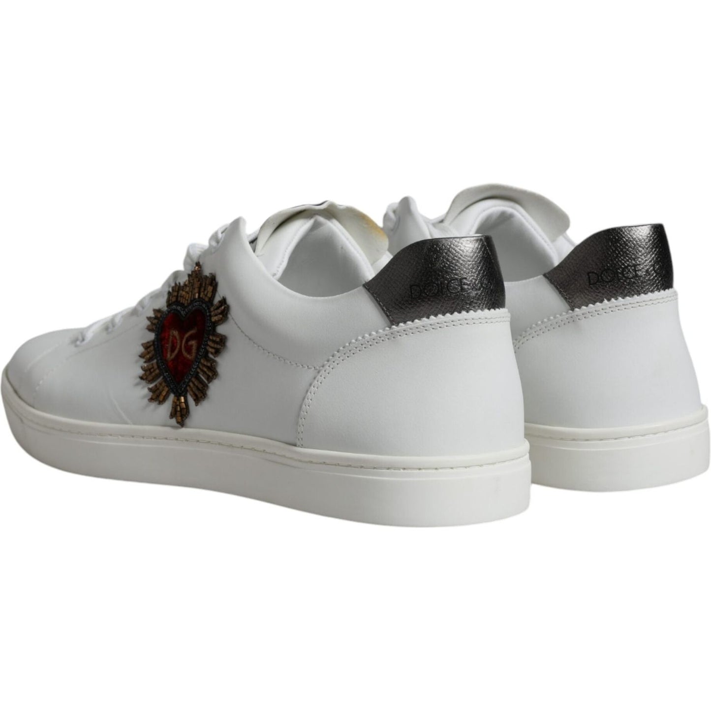 Dolce & Gabbana White Silver Sacred Heart Men Sneakers Shoes Dolce & Gabbana