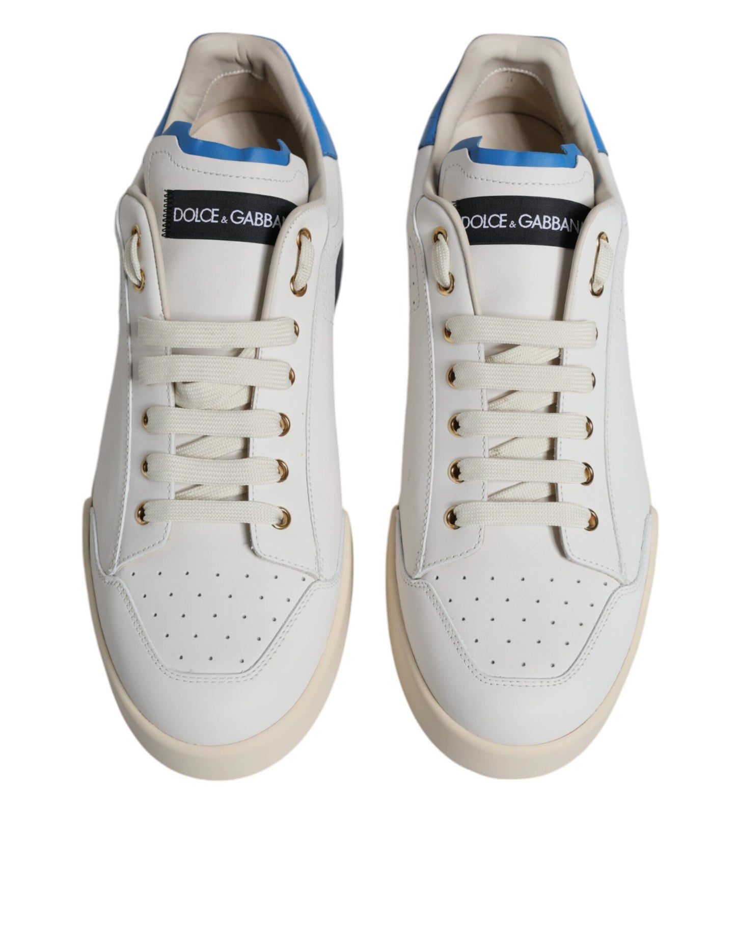 Dolce & Gabbana White Blue Perforated Low Top Sneakers Shoes Dolce & Gabbana