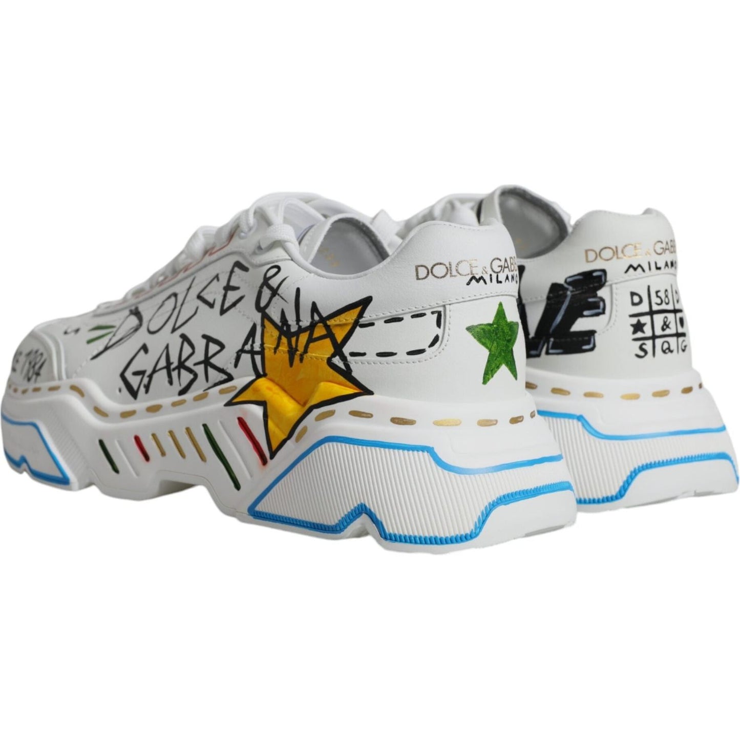 Dolce & Gabbana White Daymaster Hand Painted Sneakers Shoes Dolce & Gabbana