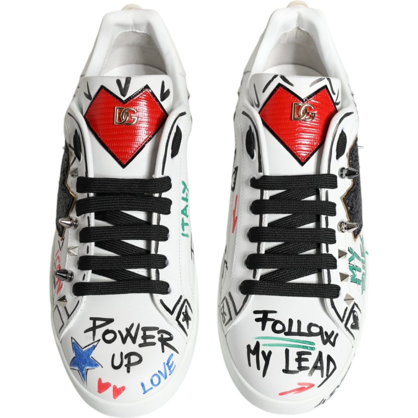 Dolce & Gabbana White Heart Studded Low Top Sneakers Shoes Dolce & Gabbana