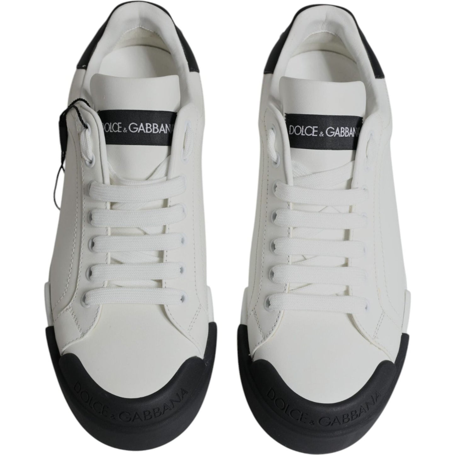 Dolce & Gabbana White Black Leather Logo Portofino Sneaker Shoes Dolce & Gabbana