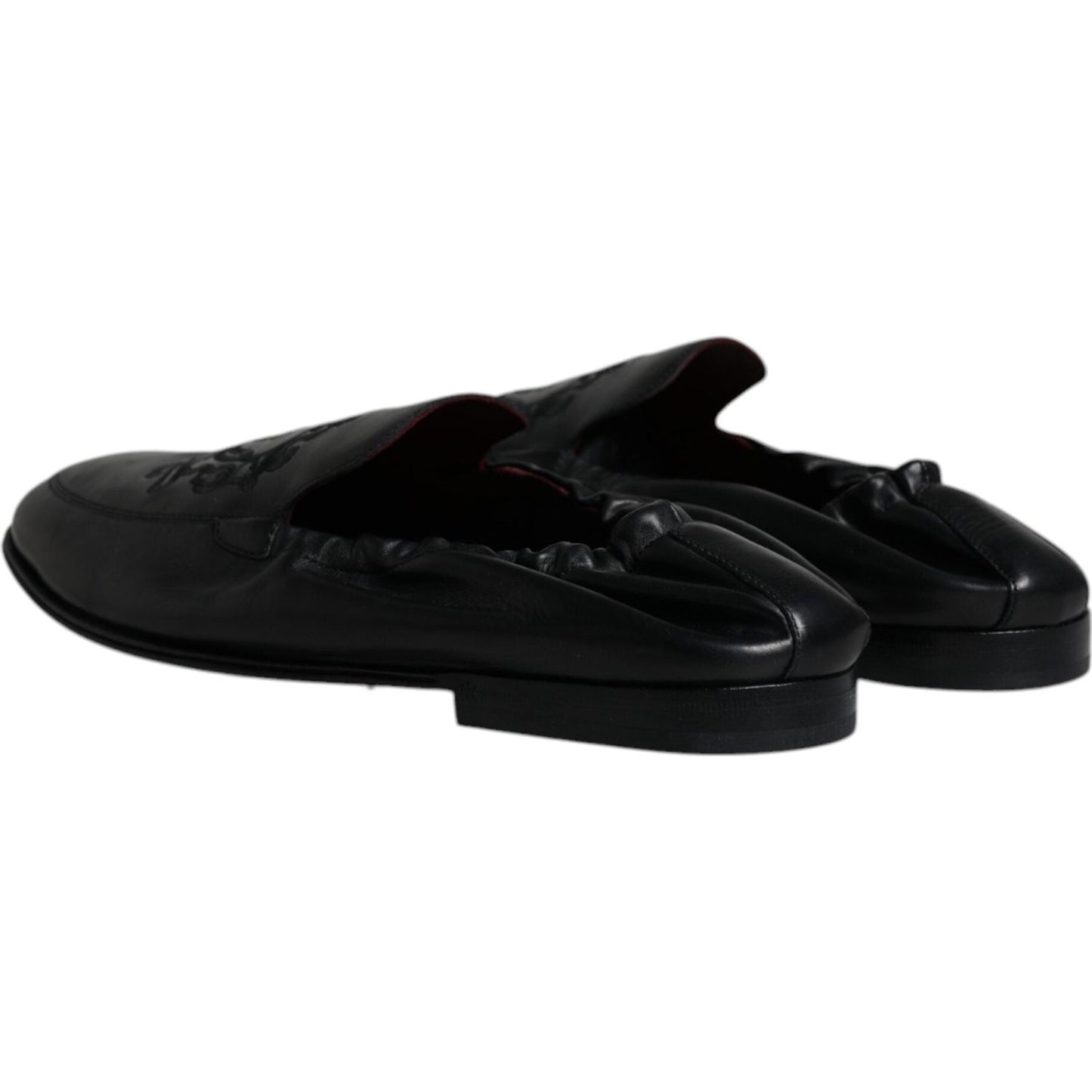 Dolce & Gabbana Black Logo Embroidered Leather Loafer Men Dress Shoes Dolce & Gabbana