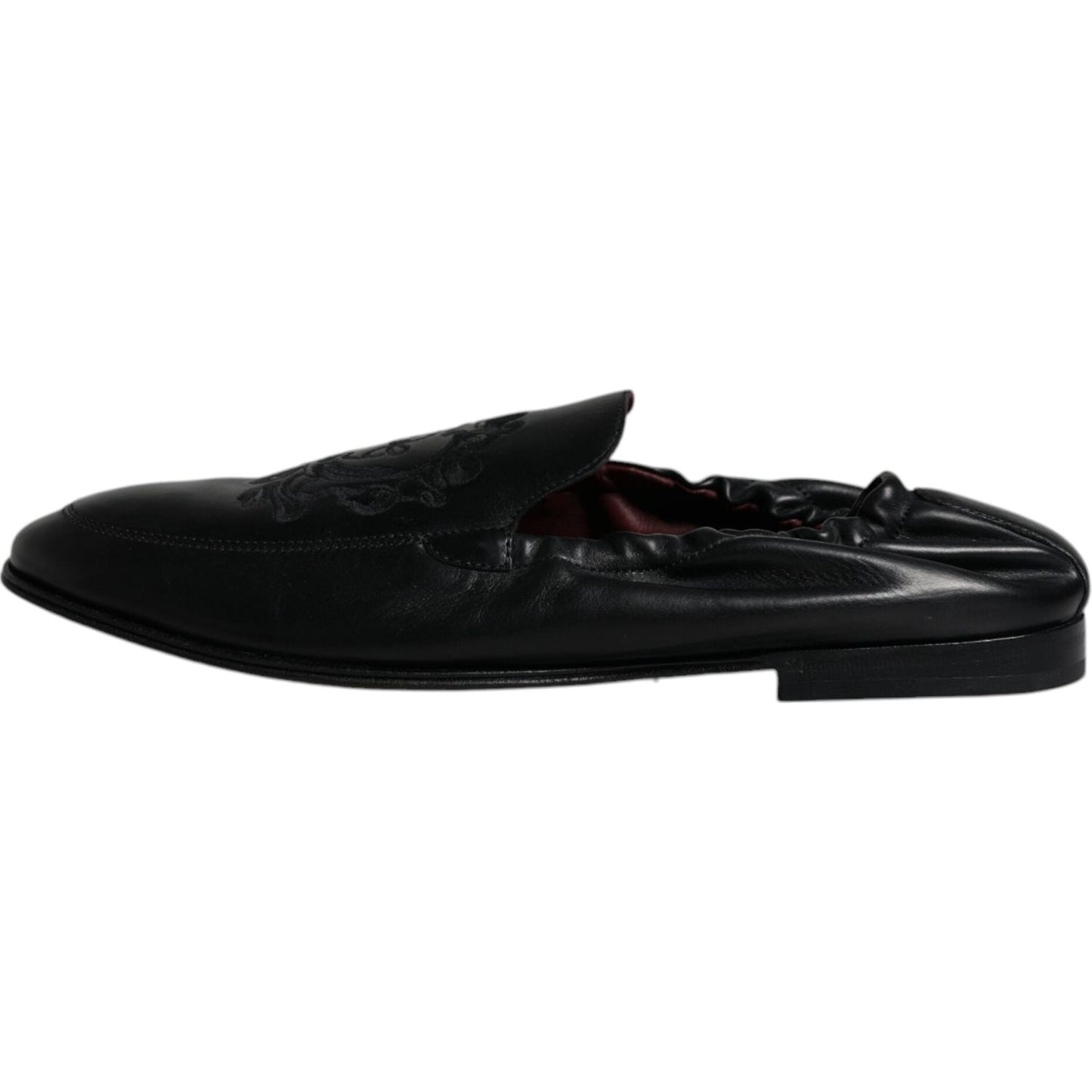 Dolce & Gabbana Black Logo Embroidered Leather Loafer Men Dress Shoes Dolce & Gabbana