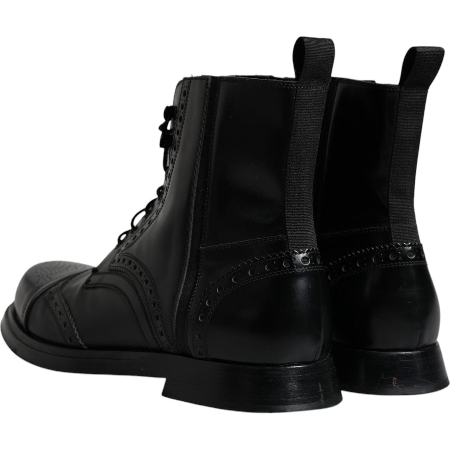 Dolce & Gabbana Black Leather Lace Up Mid Calf Boots Shoes Dolce & Gabbana