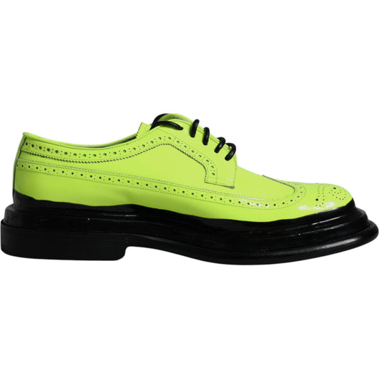 Dolce & Gabbana Neon Green Leather Lace Up Derby Dress Shoes