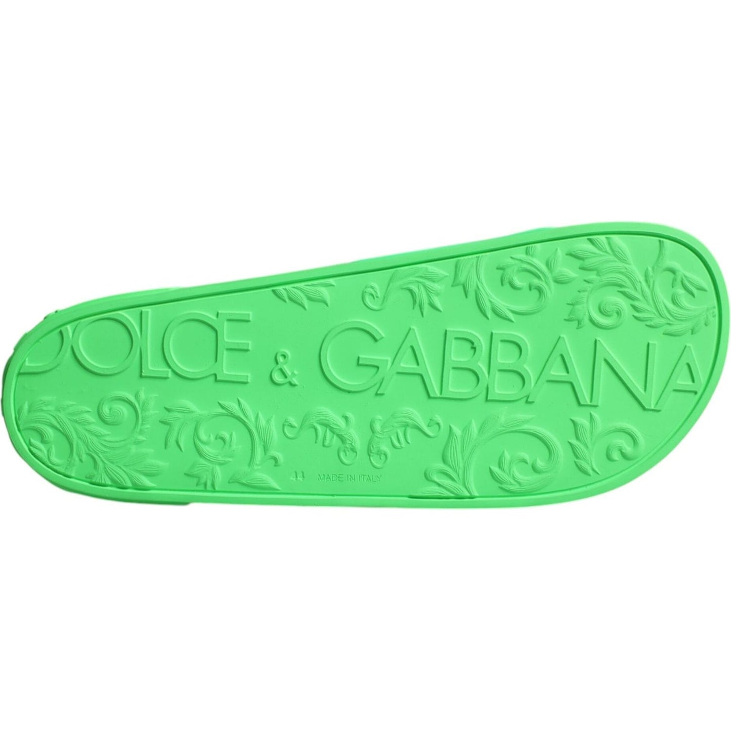 Dolce & Gabbana Green Leather Slides Sandals Beachwear Shoes Dolce & Gabbana