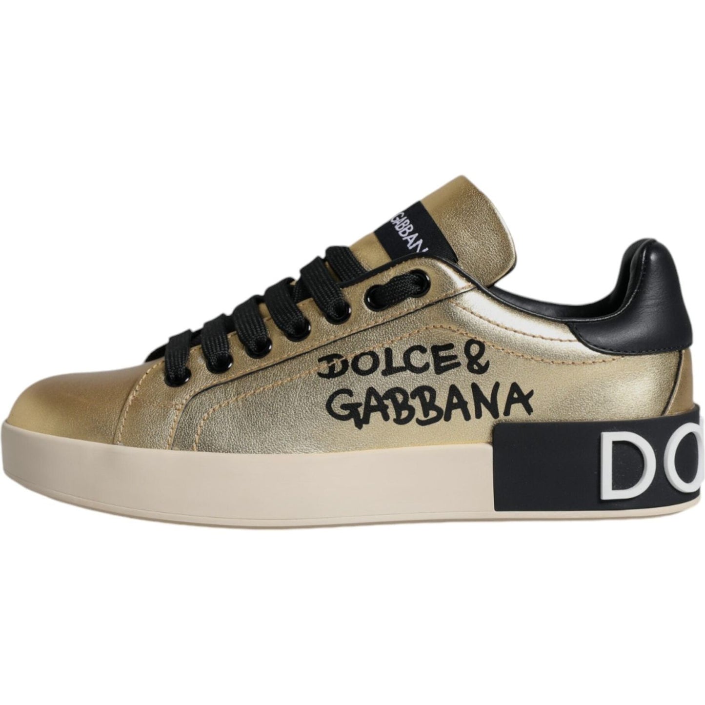 Dolce & Gabbana Gold Portofino Calf Leather Sneakers Shoes Dolce & Gabbana