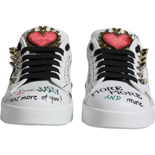 Dolce & Gabbana White Heart Studded Low Top Sneakers Shoes Dolce & Gabbana