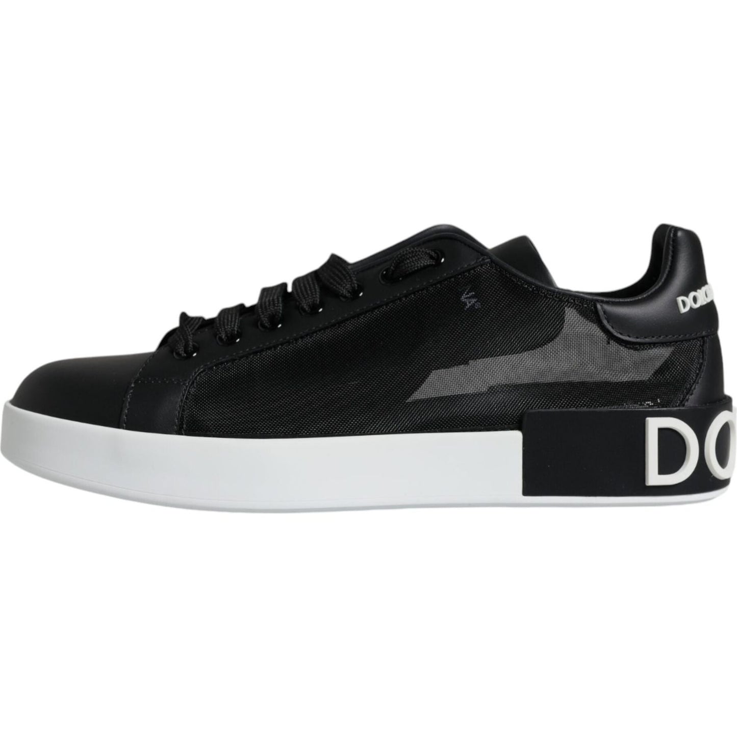 Dolce & Gabbana Black Calf Leather Portofino Sneakers Shoes Dolce & Gabbana