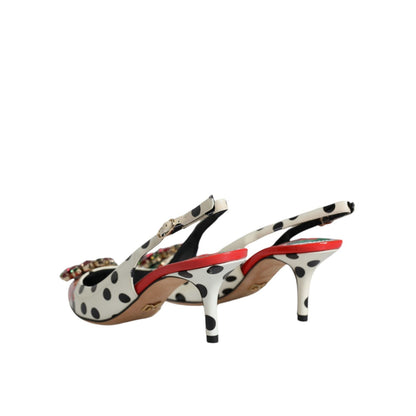 Dolce & Gabbana Multicolor Leather Crystal Heels Slingback Shoes