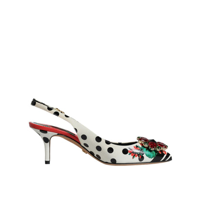 Dolce & Gabbana Multicolor Leather Crystal Heels Slingback Shoes