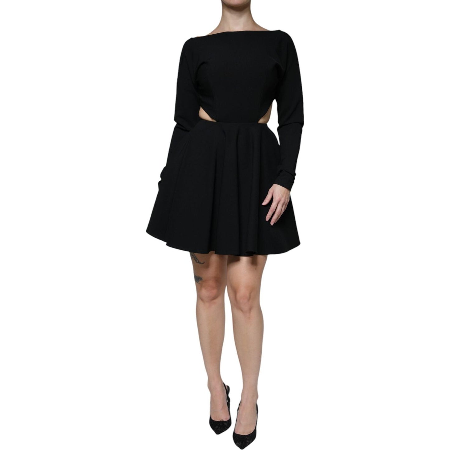 Dolce & Gabbana Black Viscose Cut Out A-line Long Sleeves Mini Dress Dolce & Gabbana